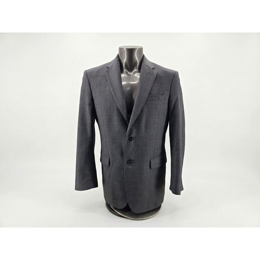 Jos A Bank Blazer Mens  Gray Windowpane Wool Sport Coat Tailored Sz 40L